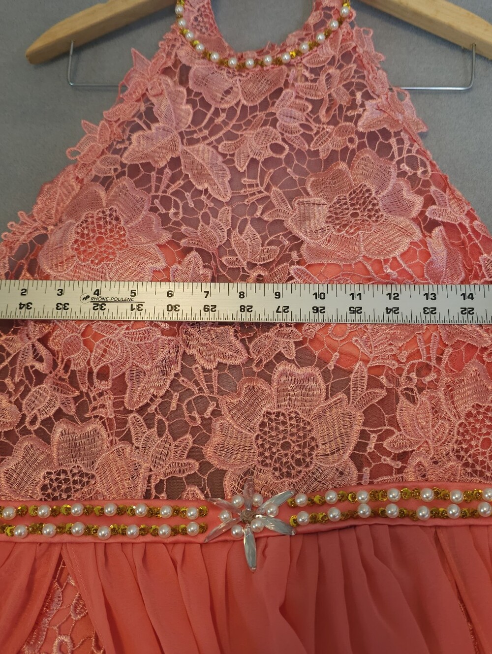Coral Lace Mini Prom Dress Size 16 Chiffon Overskirt Train NWOT - Picture 8 of 13
